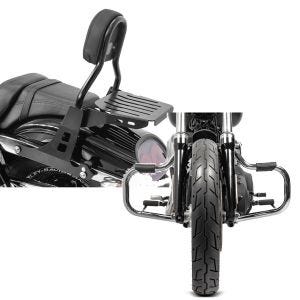 Set: Sissybar Harley Davidson Dyna Fat Bob 10-17 Craftride Fast Driver-M inkl. Gepäckträger schwarz + Sturzbügel für Harley Davidson Dyna Fat Bob 08-17 Craftride Mustache chrom_1