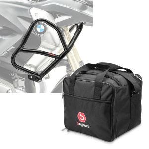 Set: Verkleidungsschutzbügel XL für BMW R 1200 GS 08-12 Tank-Sturzbügel oben + Innentasche Aluminium Topcase für BMW R 1250 GS / 1200 GS /Adventure 04-21 Alukoffer Bagtecs MT1_1