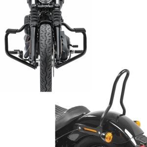Set: Sturzbügel Mustache für Harley Softail Street Bob 18-21 schwarz 32mm Craftride + Sissybar für Harley Davidson Softail 18-21 Craftride Tampa S schwarz_1