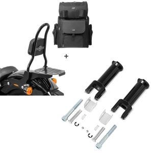 Set: Sissybar CSM + Hecktasche für Harley Softail Street Bob 18-21 abnehmbar mit Gepäckträger Craftride + Sozius Fussrasten-Halter für Harley Davidson Softail Street Bob 18-21 Craftride schwarz_1