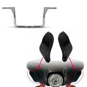 Set: Lenker Ape Hanger 12" für Harley Street Glide 06-21 chrom Craftride + Seitlicher Spoiler für Harley Street Glide 06-13 schwarz Craftride_1