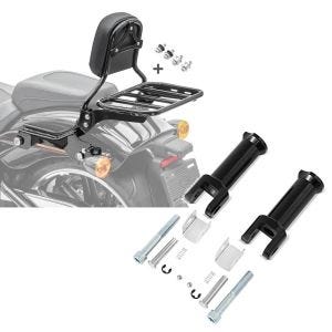 Set: Sissybar für Harley Fat Boy / 114 18-21 R1 mit Gepäckträger und Docking schwarz Craftride + Sozius Fussrasten-Halter für Harley Davidson Softail 18-21 Craftride schwarz_1