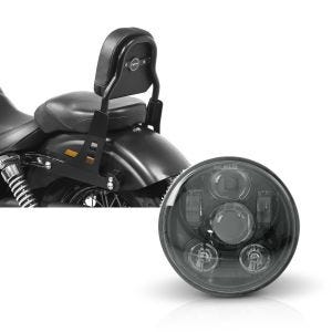 Set: Sissy Bar für Harley Davidson Dyna Street Bob 06-08 schwarz CSS Craftride + Hauptscheinwerfer LED 5,75 Zoll für Harley Dyna Street Bob 06-17 schwarz von Craftride_1