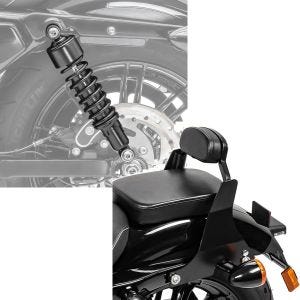 Set: Stoßdämpfer 11,9 Zoll Harley Davidson Sportster 883 Iron 09-20 Craftride schwarz + Sissybar Harley Sportster 883 Iron 09-20 Craftride Fast Driver-XS schwarz_1