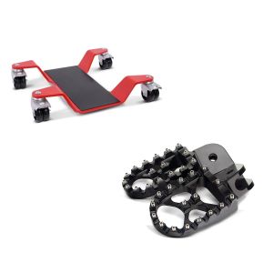 Set: Rangierhilfe 400 kg für BMW R 1200 GS / Adventure Rangierplatte Rot + Fußrasten für BMW R 1200 GS Xdure FF6 Aluminium 57mm schwarz_1