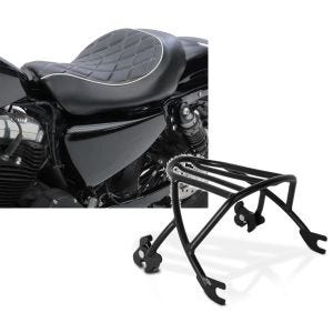 Set: Solo Sitz für Harley Sportster 883 Iron 09-20 Craftride SR4 Sitzbank + Gepäckträger Solo Rack Abnehmbar für Harley Sportster 883 Iron 09-20 schwarz Craftride_1