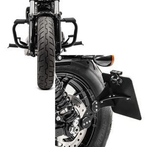 Set: Sturzbügel für Harley Davidson Sportster Forty-Eight 48 (XL 1200 X) 10-20 Craftride Mustache schwarz + Seitlicher Kennzeichenhalter für Harley Sportster Forty-Eight 48 10-20 Craftride schwarz_1