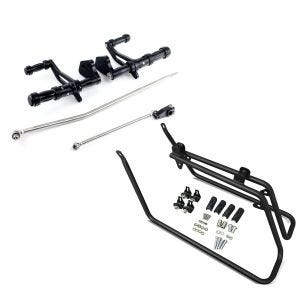 Set: Vorverlegte Fußrastenanlage für Harley Dyna Street Bob 06-17 Craftride schwarz + Seiten Kofferträger für Harley Davidson Dyna Street Bob 08-17 Craftride_1
