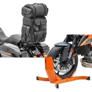 Set: Sissybar Tasche für Harley Rocker / C Hecktasche Craftride DLX mit Gepäckrolle + Motorradwippe für Harley Davidson Rocker / C EPO_1
