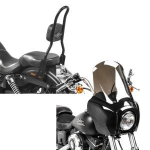 Set: Sissy Bar CSL Fix für Harley Dyna Street Bob 09-17 schwarz Craftride + Frontverkleidung für Harley Dyna Street Bob 06-17 Craftride MG5 mit Scheibe schwarz-rauchgrau_1