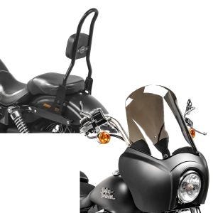 Set: Sissy Bar CSL Fix für Harley Dyna Street Bob 09-17 schwarz Craftride + Frontverkleidung für Harley Dyna Street Bob 06-17 Craftride MG5 mit Scheibe schwarz-matt rauchgrau_1