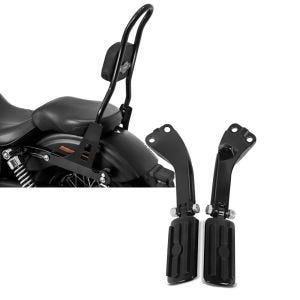 Set: Sissybar für Harley Davidson Street Bob 09-17/LR Craftride Fast Rider-L schwarz + Sozius Fussrasten Set mit Halter für Harley Dyna Street Bob 06-17 BL1 schwarz Craftride_1