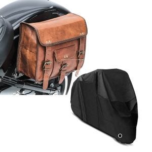 Set: Satteltasche für Triumph Bonneville Bobber / Black Vintage Tasche Craftride SV1 braun + Abdeckplane Triumph Bonneville Bobber / Black Craftride XL in schwarz_1