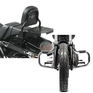 Set: Sissy Bar CSS Fix für Harley Dyna Fat Bob 10-17 mit Gepäckträger schwarz Craftride + Sturzbügel für Harley Davidson Dyna Fat Bob 08-17 Craftride Mustache chrom_1