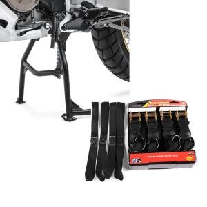 Set: Hauptständer für Honda Africa Twin 1100 20-21 Constands Mittelständer + Motorrad Spanngurt Set ConStands mit Ratsche und Haken inkl 4x Zurrschlaufe in schwarz_1