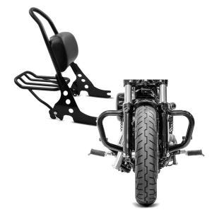 Set: Sissybar Harley Davidson Sportster 883 Iron 09-20 Craftride Fast Rider-M inkl. Gepäckträger schwarz + Sturzbügel Mustache für Harley Sportster 883 Iron 09-20 Schutzbügel schwarz Craftride_1