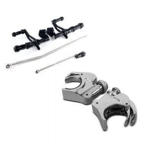Set: Vorverlegte Fußrastenanlage für Harley Dyna Street Bob 06-17 Craftride schwarz + Windschild Klammern 49mm Harley Davidson Dyna Street Bob 06-17 Windschutzscheiben chrom Craftride_1