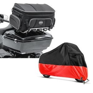Set: Hecktasche für Honda Gold Wing 1800 / 1500 Topcase Tasche Craftride TT1 73Ltr + Abdeckplane Honda Gold Wing 1800 / 1500 / F6B Craftride XXXL schwarz-rot_1