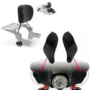 Set: Sissy Bar + Gepäckträger + Docking-Kit für Harley Electra Glide Standard 97-08 chrom Craftride + Seitlicher Windabweiser für Harley-Davidson Touring 96-13 schwarz Craftride_1