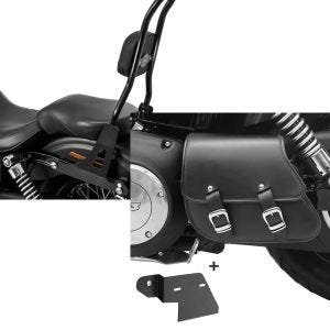 Set: Sissybar für Harley Davidson Street Bob 09-17/LR Craftride Fast Rider-L schwarz + Schwingentasche + Halter für Harley Dyna Street Bob 06-17 Craftride_1