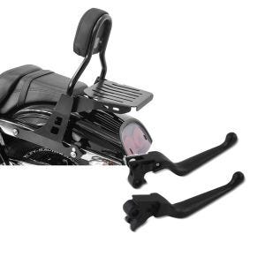 Set: Sissybar Harley Davidson Dyna Fat Bob 10-17 Craftride Fast Driver-M inkl. Gepäckträger schwarz + Bremshebel und Kupplungshebel-Set Grip für Harley Davidson Dyna Fat Bob 08-17 schwarz Craftride_1