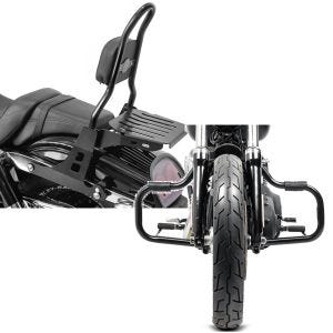 Set: Sissybar Harley Davidson Dyna Fat Bob 10-17 Craftride Fast Rider-M inkl. Gepäckträger schwarz + Sturzbügel für Harley Davidson Dyna Fat Bob 08-17 Craftride Mustache schwarz_1