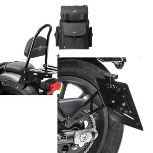 Set: Sissybar CSM + Hecktasche für Honda Rebel 500 17-21 mit Gepäckträger Craftride + Kennzeichenhalter seitlich L für Honda Rebel 500 17-21 schwarz Craftride_1