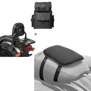 Set: Sissybar XS3 + Hecktasche für Honda Rebel 500 17-21 mit Gepäckträger Craftride + Gel Sitzkissen Honda Rebel 500 Komfortkissen S Tourtecs schwarz_1