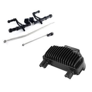 Set: Vorverlegte Fußrastenanlage für Harley Dyna Street Bob 06-17 Craftride schwarz + Spannungsregler für Harley-Davidson Dyna Street Bob 08-17 Gleichrichter Laderegler Craftride_1