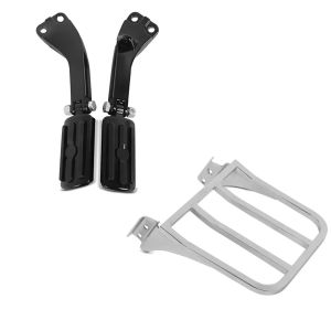 Set: Sozius Fussrasten Set mit Halter für Harley Dyna Street Bob 06-17 BL1 schwarz Craftride + Gepäckträger für Harley Dyna Street Bob 06-17 chrom Craftride_1
