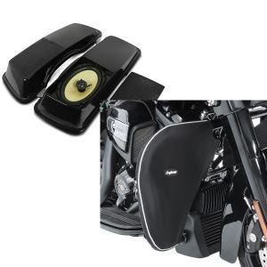 Set: Seitenkoffer-Deckel mit Lautsprecher für Harley Street Glide 06-13 Craftride + Sturzbügel Spritzschutz für Harley Street Glide 06-21 Beinwärmer Craftride_1