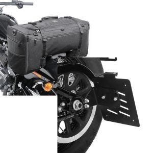 Set: Hecktasche für Harley Softail Street Bob SQ1 Craftride 52l schwarz + Seitlicher Kennzeichenhalter für Harley Davidson Softail 18-21 Craftride schwarz_1