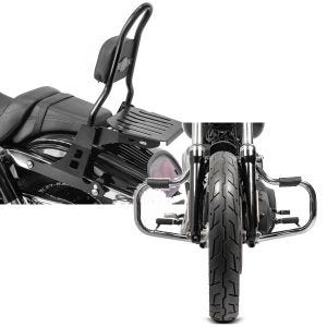 Set: Sissybar Harley Davidson Dyna Fat Bob 10-17 Craftride Fast Rider-M inkl. Gepäckträger schwarz + Sturzbügel für Harley Davidson Dyna Fat Bob 08-17 Craftride Mustache chrom_1