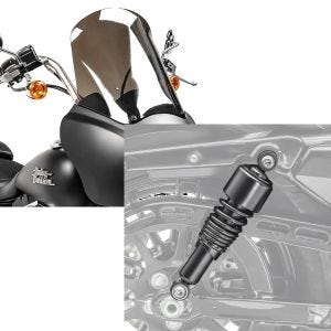 Set: Frontverkleidung für Harley Dyna Street Bob 06-17 Craftride MG5 mit Scheibe schwarz-matt rauchgrau + Stoßdämpfer 10,5 Zoll Harley Dyna Street Bob universal von Craftride schwarz_1