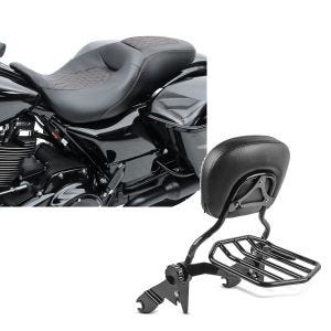 Set: Sitzbank für Harley Davidson Street Glide 09-21 Craftride RH5 schwarz + Sissybar Harley Street Glide (FLHX) 09-21 Craftride Fast Driver-L Flex inkl. Gepäckträger schwarz_1