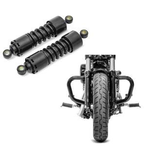 Set: Stoßdämpfer 11 Zoll Harley Sportster 883 Iron Federbeine von Craftride schwarz + Sturzbügel Mustache für Harley Sportster 883 Iron 09-20 Schutzbügel schwarz Craftride_1