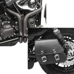 Set: Craftride Auspuff Harley Davidson Sportster Forty-Eight 48 10-20 Drag Pipe schwarz + Schwingentasche + Halter für Harley Sportster Forty-Eight 48 10-20 Craftride_1