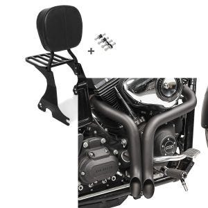 Set: Sissybar für Harley Davidson Sportster Forty-Eight 48 10-20 Craftride inkl. Gepäckträger und Docking Kit schwarz + Craftride Auspuff Harley Davidson Sportster Forty-Eight 48 10-20 Drag Pipe schwarz_1