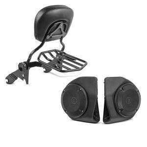 Set: Sissybar Harley Street Glide (FLHX) 09-21 Craftride Fast Driver-L Flex inkl. Gepäckträger schwarz + Lautsprecher-Kit für Harley-Davidson King Tour Pak Topcase Street Glide 14-21 Craftride schwarz_1