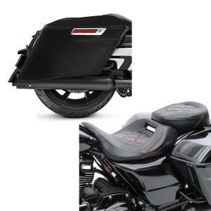 Set: Seitenkoffer für Harley Street Glide Special 15-21 Craftride Stretched SC2 unlackiert + Sitzbank für Harley Street Glide Special 15-21 Craftride RH3 schwarz-rot_1