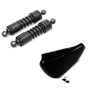 Set: Stoßdämpfer 11 Zoll Harley Sportster 883 Iron Federbeine von Craftride schwarz + Batterieabdeckung Harley Sportster 883 Iron 14-20 Craftride Seitendeckel links in schwarz_1