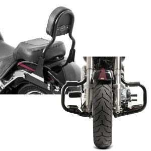 Set: Sissybar Harley Fat Boy 07-17 Craftride Fast Driver-S schwarz + Sturzbügel für Harley Davidson Fat Boy 2000-2017 Craftride Mustache schwarz_1