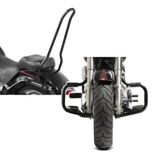 Set: Sissybar für Harley Davidson Fat Boy 00-17 Tampa schwarz Craftride + Sturzbügel für Harley Davidson Fat Boy 2000-2017 Craftride Mustache schwarz_1
