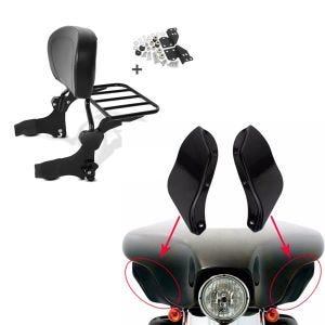 Set: Sissy Bar + Gepäckträger + Docking-Kit für Harley-Davidson Electra Glide Standard 97-08 schwarz Craftride + Seitlicher Windabweiser für Harley-Davidson Touring 96-13 schwarz Craftride_1