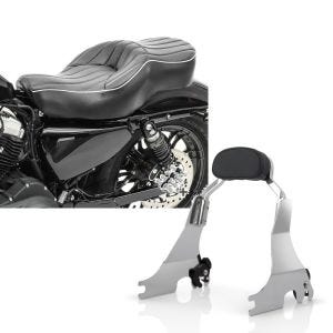 Set: Doppel Sitzbank für Harley Sportster 1200 Custom 04-20 VM2 Sitz Craftride + Sissy Bar S1 für Harley Davidson Sportster 1200 Custom 04-20 abnehmbar mit Docking Kit chrom Craftride_1
