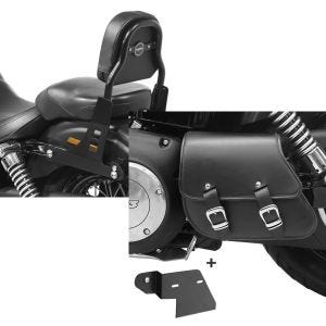 Set: Sissy Bar für Harley Davidson Dyna Street Bob 06-08 schwarz CSS Craftride + Schwingentasche + Halter für Harley Dyna Street Bob 06-17 Craftride_1