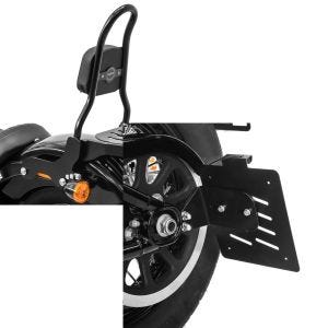 Set: Sissybar Harley Davidson Softail 18-21 Craftride Fast Rider-M inkl. Gepäckträger schwarz + Seitlicher Kennzeichenhalter für Harley Softail Street Bob 18-21 Craftride S schwarz_1
