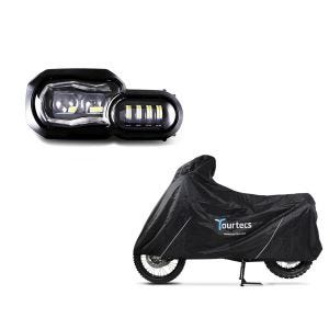 Set: LED Scheinwerfer für BMW F 800 GS / Adventure 08-18 Hauptscheinwerfer mit ECE Lumitecs QL2 + Motorrad Abdeckplane BMW F 800 GS / Adventure Tourtecs XL schwarz_1