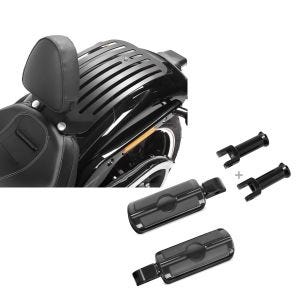 Set: Set Fahrer Rückenlehne Gepäckträger für Harley Breakout / 114 18-20 Craftride Sissybar + Sozius Fussrasten mit Halter für Harley Softail 18-21 Craftride SF6 schwarz_1