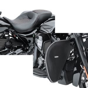 Set: Sitzbank für Harley Davidson Street Glide 09-21 Craftride RH5 schwarz + Sturzbügel Spritzschutz für Harley Street Glide 06-21 Beinwärmer Craftride_1